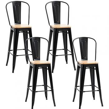 Tabourets de Bar Industriels Lot de 4 avec Dossier Repose-Pied Hauteur Assise 76 cm Métal Noir