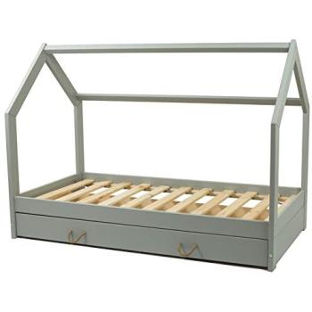 Lit scandinave 160x80 cm : tiroir et barrières gris