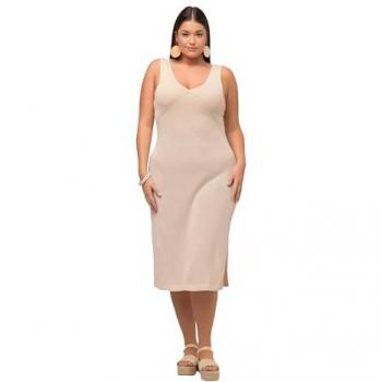 Damen Strick-Midikleid in Übergrößen, gelb, Größe 50/52, Ulla Popken