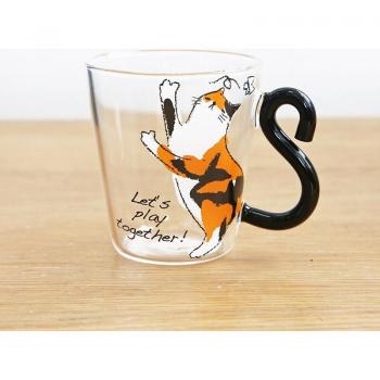 Taza de Leche de Vidrio con Diseño de Gato 250ML