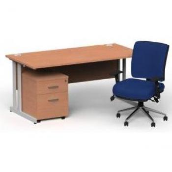 Impulse 1800mm Beech Top Desk with Silver Cantilever Legs and Mobile Storage