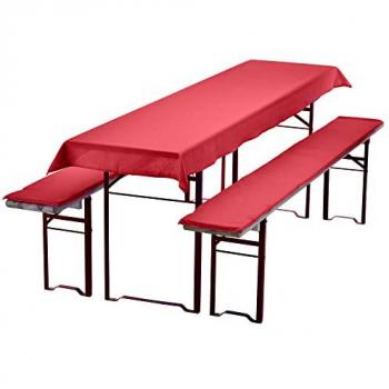 NYVI Bierbankauflagen Trio – NYVIGala 3‑teiliges Set mit roten Sitzpolstern (240 × 90 cm)