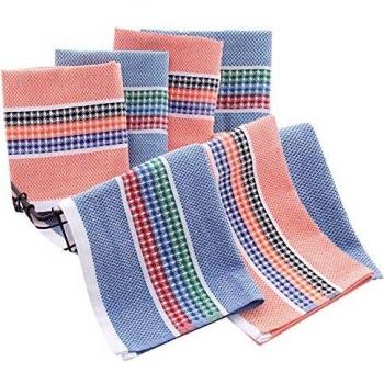 Waffle Weave Orange & Blue Tea Cloths, 6‑Pack, Bulk Bundle