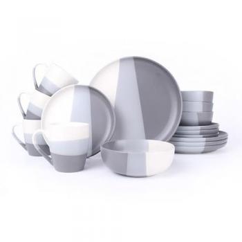 Royalford 16‑Piece Stoneware Set: Plates, Bowls & Mugs (Cloud Grey)