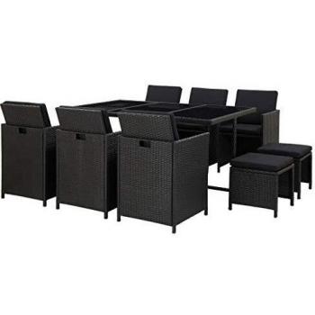 Rattan‑Tuinset 11‑teilig – Schwarze Kissen und Möbel