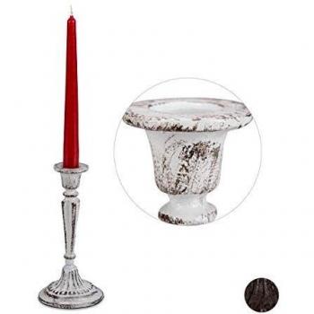White Vintage Candleholder, Shabby Chic, Classic Design, Cast Iron, HxD 19 x 9 cm