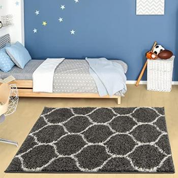Myshaggy Collection Dark Grey Trellis Rug