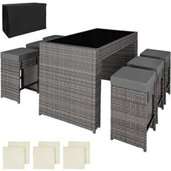 Suite Giardino TecTake – 6 sgabelli + tavolo rattan + set di rivestimenti