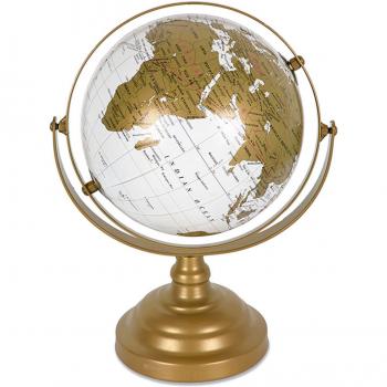 Globo de Mundo Dorado con Base de Metal