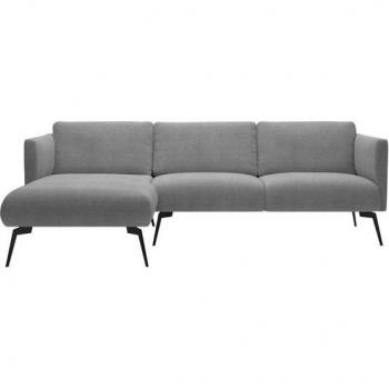 Ecksofa “Horna” L‑Form in Silber von Andas – 100 % Polyester, schwarze Metallbeine
