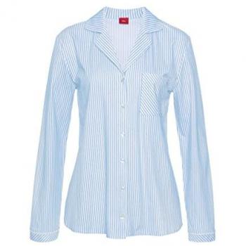 S.Oliver Damen Pyjamaoberteil Hellblau Weiß Gestreift Gr. 36/38