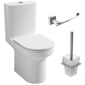 Elite Pack Inodoro Blanco de Suelo – Tapa Extraplana, Cierre Suave, Porta Escobillas y Portarrollos Jacob Delafon