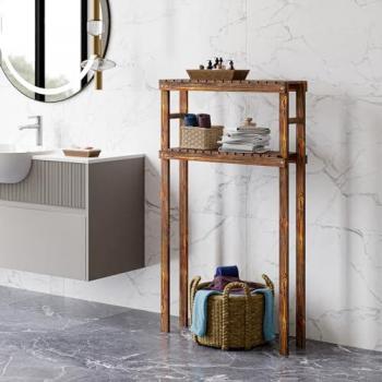 Estantería alta Kinnula para baño, 2 estantes, pino, 120x70x20cm, madera oscura
