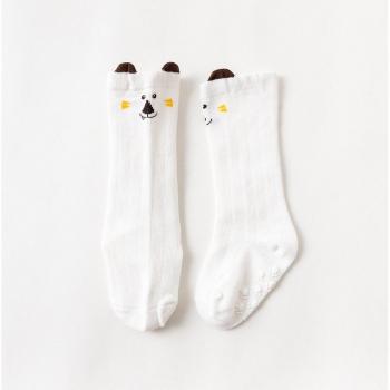 Calcetines de algodón para bebé, largos y antideslizantes, color blanco, con diseño de zorro, hasta la rodilla, para recién nacidos de 0 a 2 años