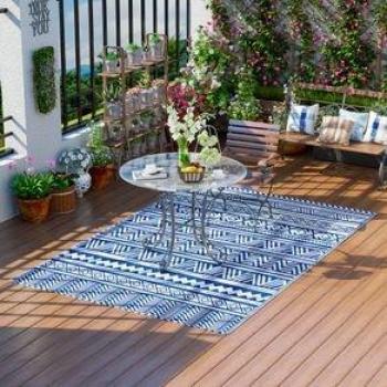 Tapis de jardin bleu marine et blanc 182x274 cm