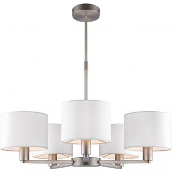 5 Light Multi Arm Ceiling Pendant Matt Nickel, Vintage White Silk Effect, E14