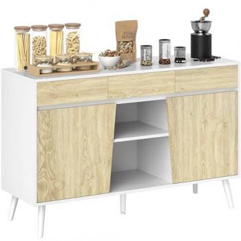 Mueble Aparador Sala de Estar con Estante Deslizante – 120×39×77 cm, Blanco Natural