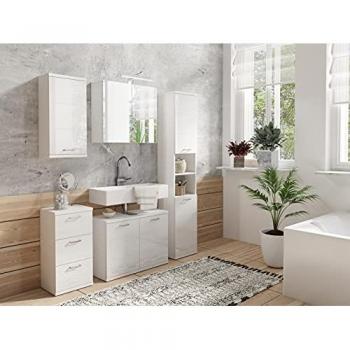 ByLIVING Spiegelschrank SPREE 70 cm, matt weiß, mit LED-Beleuchtung und Soft-Close-Türen