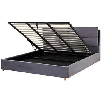 Lit double en velours gris avec rangement 180 x 200 cm BATILLY