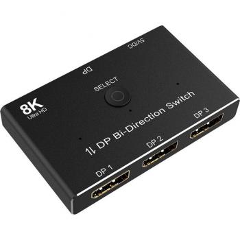 Conmutador DP 8K60Hz 3x1 con Interfaz Dorada