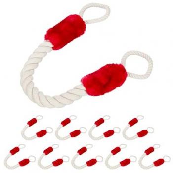 Fermaporta a Corda in Set da 10, Lunghezza 60 cm, Colore Crema/Rosso, Sicurezza per Bambini e Animali