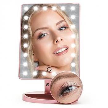 RIO Rose Gold 24 LED Touch Switch Makeup Mirror with Removable 10X Magnifying Mirror
