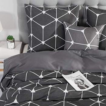 Aisbo King Duvet Set – Dark Grey Geometric Microfiber, Smooth & Breathable