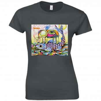 Coastal Dream Design Fish Eye Elephant Charcoal Women's Top XL