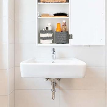 Mobile Sospeso per Bagno Relaxdays, Design a Lamelle, 2 Ripiani, MDF, 60 x 30 x 20,5 cm, Bianco