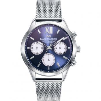 Mark Maddox Marais Reloj MM1012-33 de acero inoxidable con cronógrafo y esfera azul, ideal para mujeres modernas