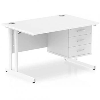Impulse 1200mm White Cantilever Straight Office Desk with 3 Drawers