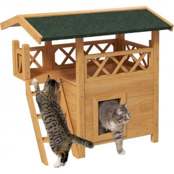 Casa de Descanso para Gatos PawHut 77x50x73cm com Terraço Cercado