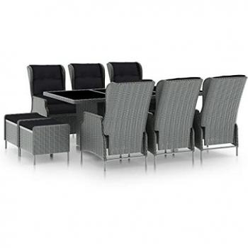 tlg. Garten-Essgruppe mit stilvollen Auflagen aus Poly Rattan in Hellgrau