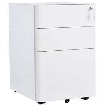 Caisson bureau roulettes 3 tiroirs verrouillables trieur acier blanc 39x59x48cm
