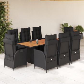 Set da Pranzo da Giardino 9 pz con Cuscini Nero in Polyrattan (Vidaxl)