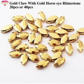 Strass œil de cheval cousu or 20 pièces pour DIY