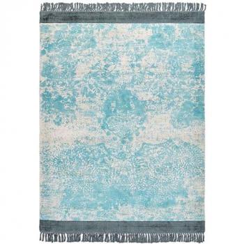 Fringed Blue and Beige Vintage Area Rug 160 x 230 cm