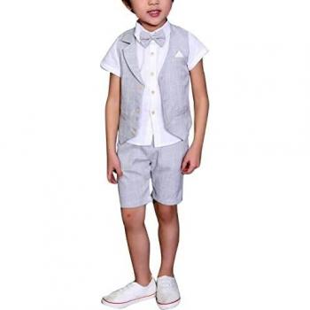 Pcs Page Boy Suits Summer Wedding Cotton/Linen Blend Kids Vest Short Set, Waistcoat Suits