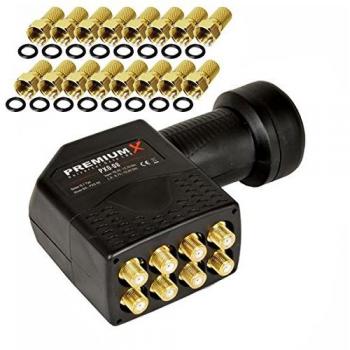 PremiumX Octo LNB SAT für 8 Teilnehmer DVB-S2 HD 4K inkl. 16x F-Stecker Monoblock-LNB