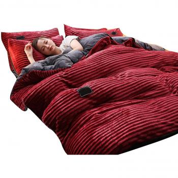 Set de housse de couette pleine couleur Vin Rouge, 3/4 Pcs