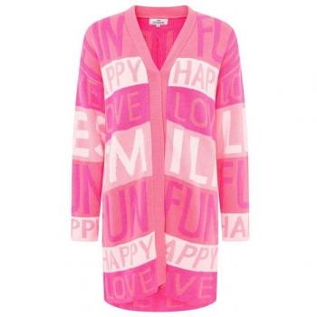 Zwillingsherz Damen-Cardigan „Smile Fun Happy“ – modisch, pink, Strickjacken‑Trend