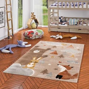 Rechteckiger Kinderteppich Maui Fuchs und Bär