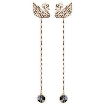 Swarovski Orecchini da Donna a Forma di Cigno con Pendente, Marrone e Placcato Oro Rosa