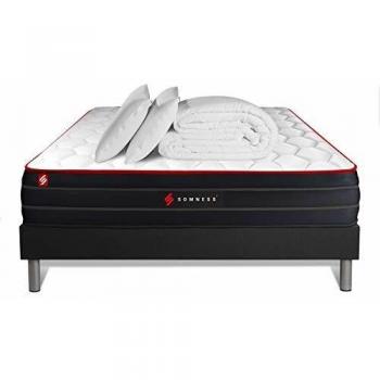Somness BOOSTPACK 140x200 N – Lit complet noir avec matelas, sommier, couette et oreillers