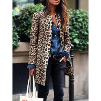 Coat Trench Léopard Long Mains Femme Automne Hiver