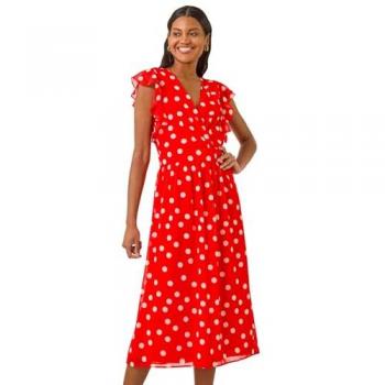 Robe Rouge à Pois Frill Fit & Flare Roman