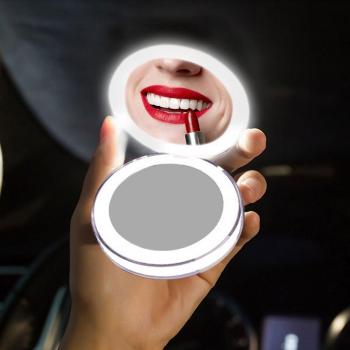 Mini LED Handheld Beauty Mirror, Portable, Rechargeable via USB