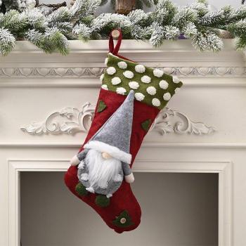 2pcs Green Non-Woven Fabric Christmas Stockings with Faceless Forest Doll Design
