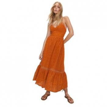 Womens Rust Broderie Maxi Dress with Straps