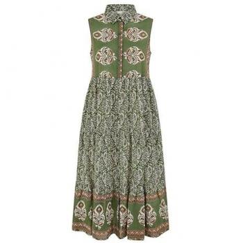 Yumi Women's Green Cotton Paisley Midi Shirt Dress – Size 18